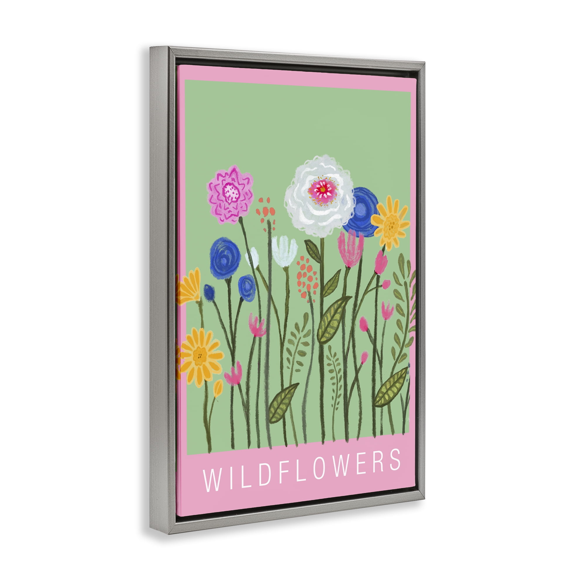 Stupell Industries Wild Flowers with Pink Border Gray Framed Floater Canvas Wall Art, design by Elizabeth Medley