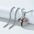 thumbnail image 2 of Silver Plated Large Broken Heart pendant & 4.5mm 20" 1 Row Tennis Chain Hip Hop Style Necklace Jewelry, 2 of 3