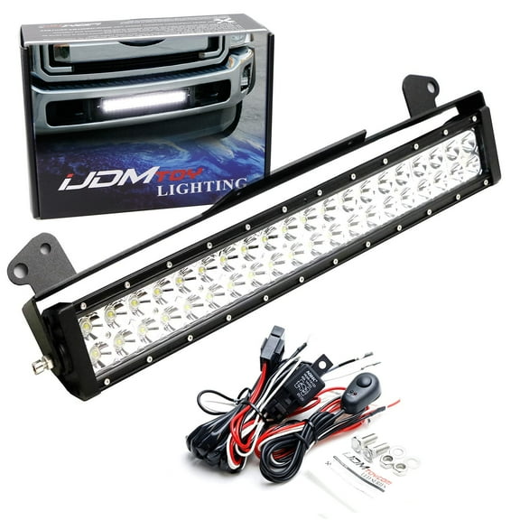 Lower Grille 20-Inch LED Light Bar For 2011-16 Ford F250 F350 Super Duty, Includes (1) 120W High Power LED Lightbar, Lower Bumper Opening Mount Brackets & On/Off Switch Wiring Kit