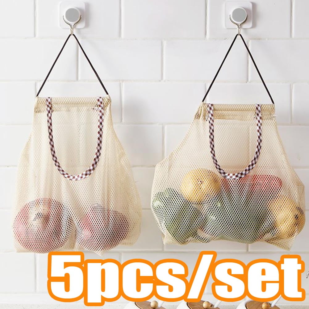 Cheers.US 5 Pcs Reusable Hanging Storage Mesh Bags Durable & Strong