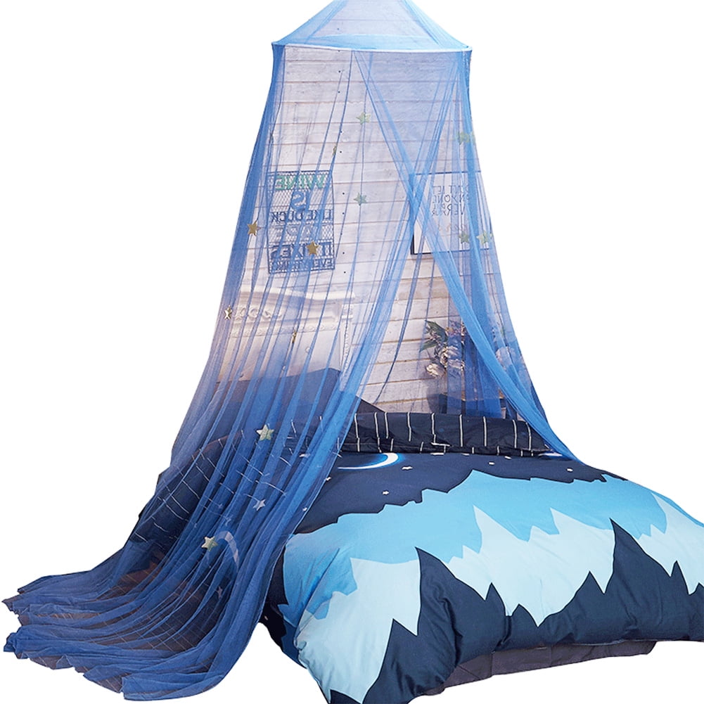 Blue/White Installation-Free Uarter Bed Canopy Mosquito Net for Kids Bed Conical Curtains Kids Play Tent with Stars for Boys and Girls