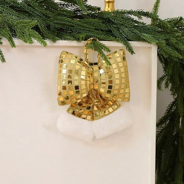 XYAIYT Sequined Fabric Christmas Bow Pendant Christmas Tree Ornament with Encrypted Sequins Reinforced Windproof Loop and Overlocked Snagproof Edges for Window Doorway and Outdoor 6.1in Gold