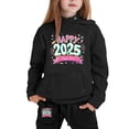 thumbnail image 2 of Hwmodou Toddler Girls Outfit Sets Kids 2025 New Year Printing Middle And Large Long Sleeved Letter Print Hooded Top Sweater Pants Set,2-Piece,Size 2-13Y, 2 of 4