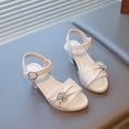thumbnail image 3 of Girls Sandals Open Toe Rhinestone Low Block Heeled Party Wedding Flower Girls Shoes Princess Dress Ankle Strap Heels Beige 2 Big Kid, 3 of 6