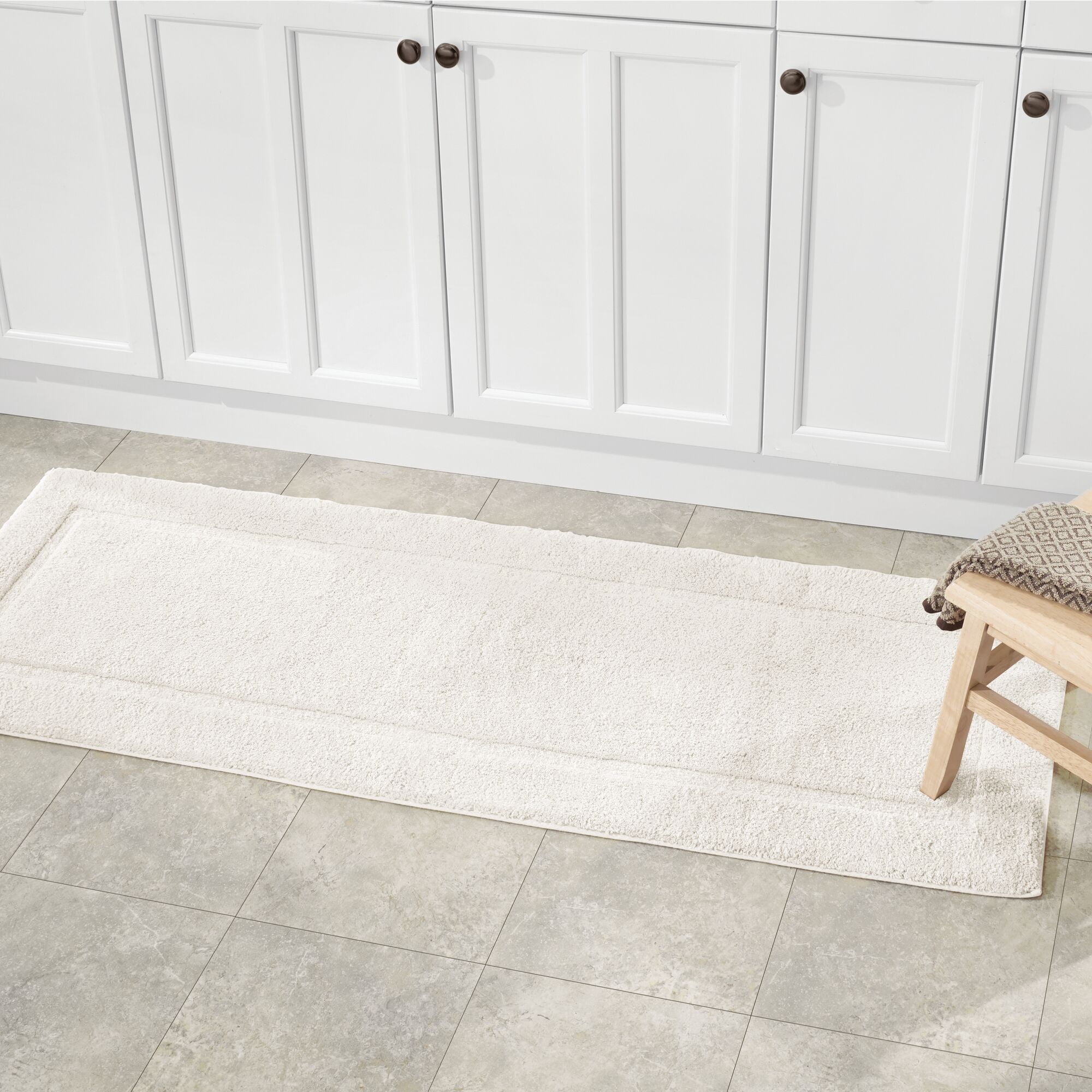 mDesign Bathroom 100% Cotton Rectangle Rug, Long Runner, 60" x 21", Natural/Tan