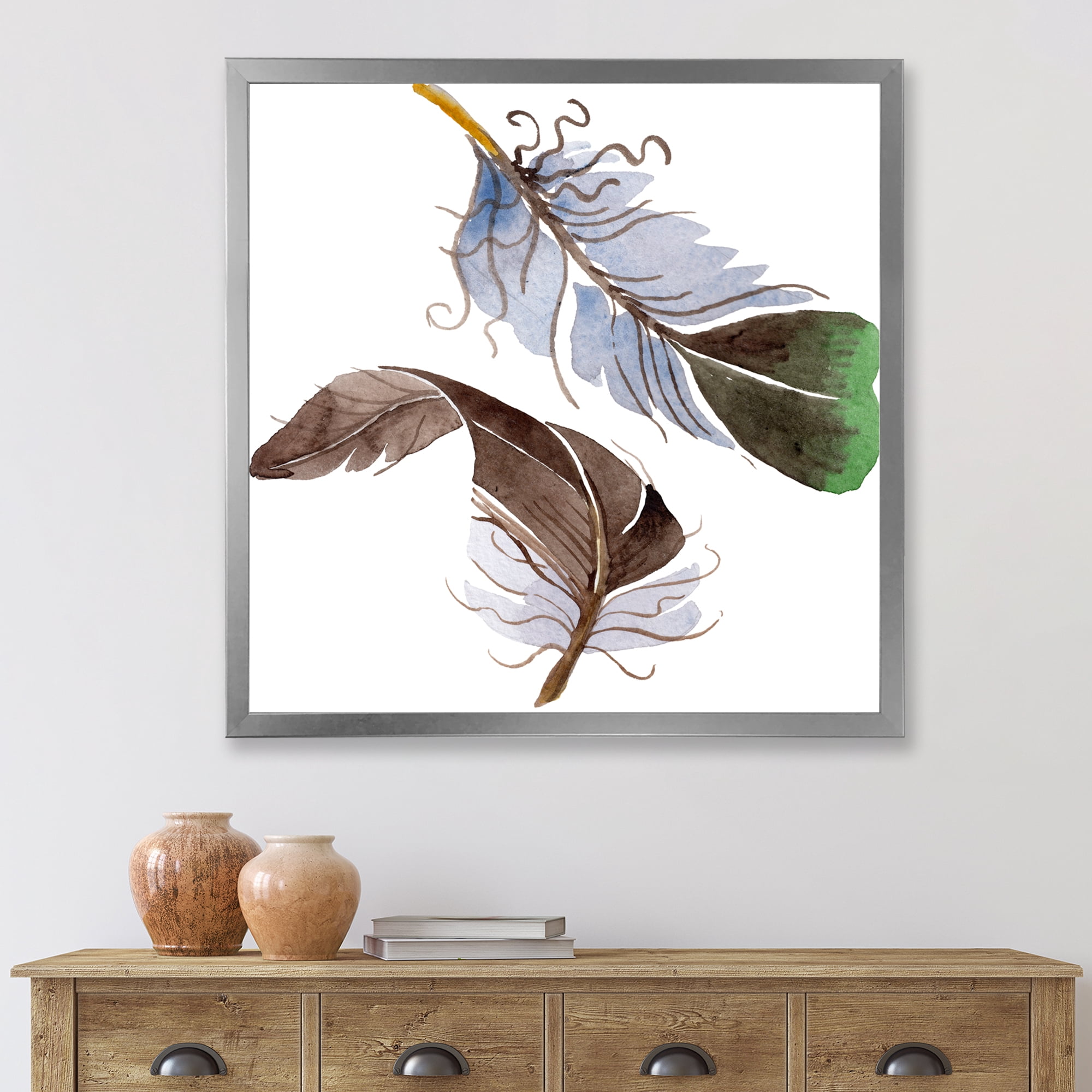 Designart 'Abstract Green Bird Feather From Wing' Bohemian & Eclectic Framed Art Print