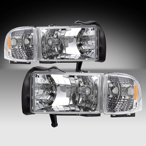 Pair For 1994-2002 Dodge Ram 1500 94-02 2500 3500 Headlights Chrome Headlamp