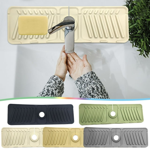 Sink Drainage Pad for Fast Water Flow - Elevated Slope Design Prevents Splashes, Fits All Faucet Sizes