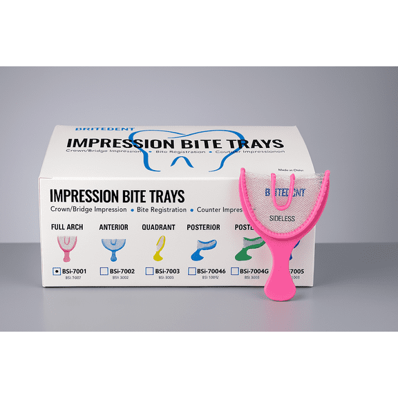 Britedent 35-Pack Full Arch Dental Bite Impression Trays – Pink, Mesh Design, Disposable, Sturdy & Flexible for Crowns, Bridges, and Dentures