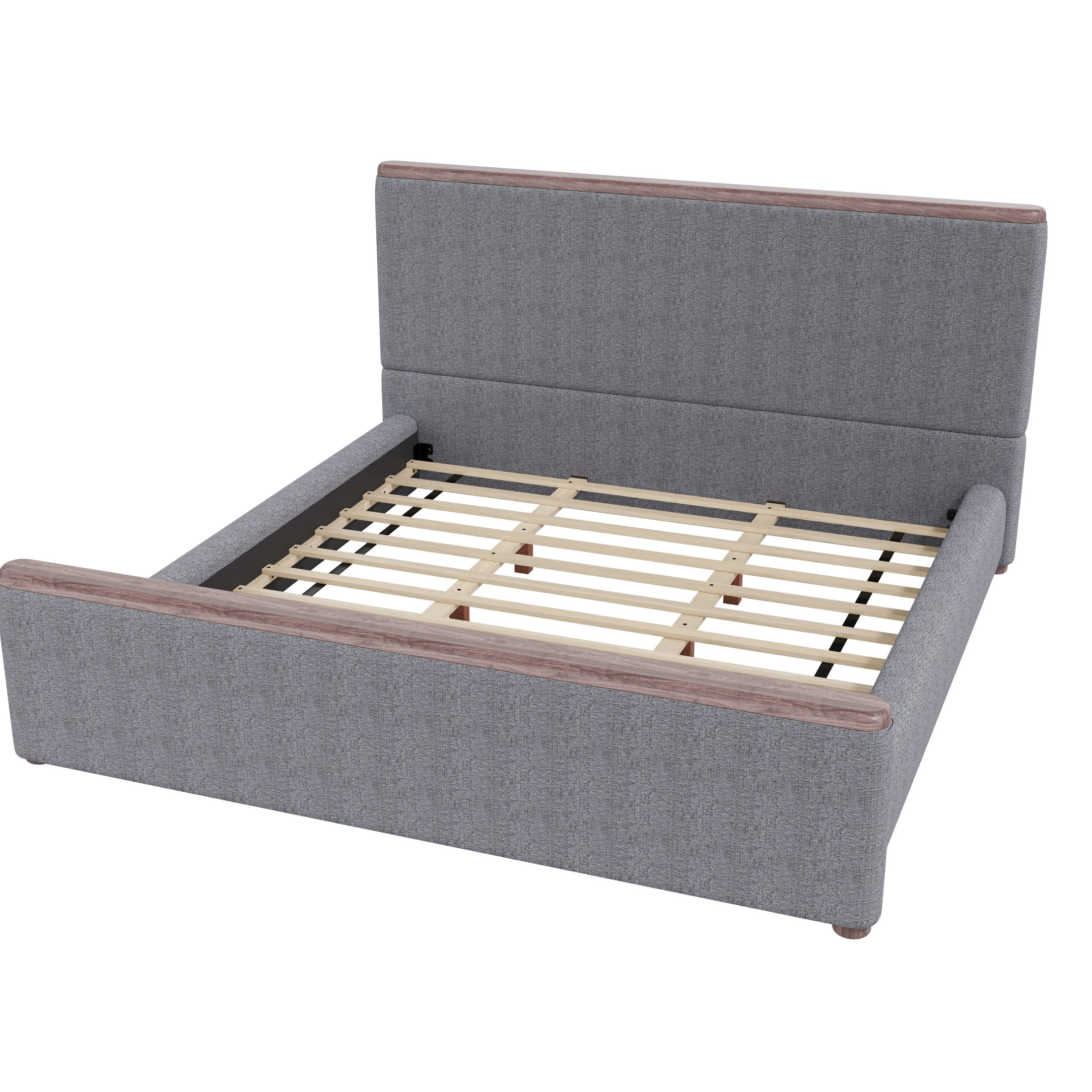 Christopher Knight Home Low-Profile Upholstered Platform Bed with Padded Headboard, King, Gray