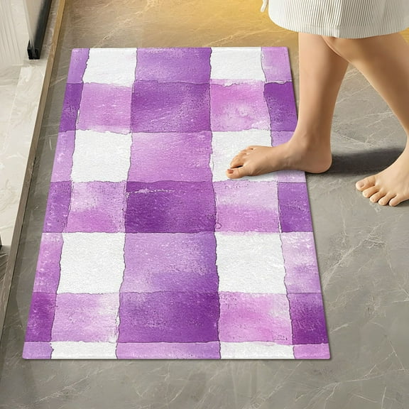 Yayeee Bath Rug for Bathroom Floor Non Slip Rectangle Fluffy Soft Absorbent Mat, 16"x24", Purple and White Pattern