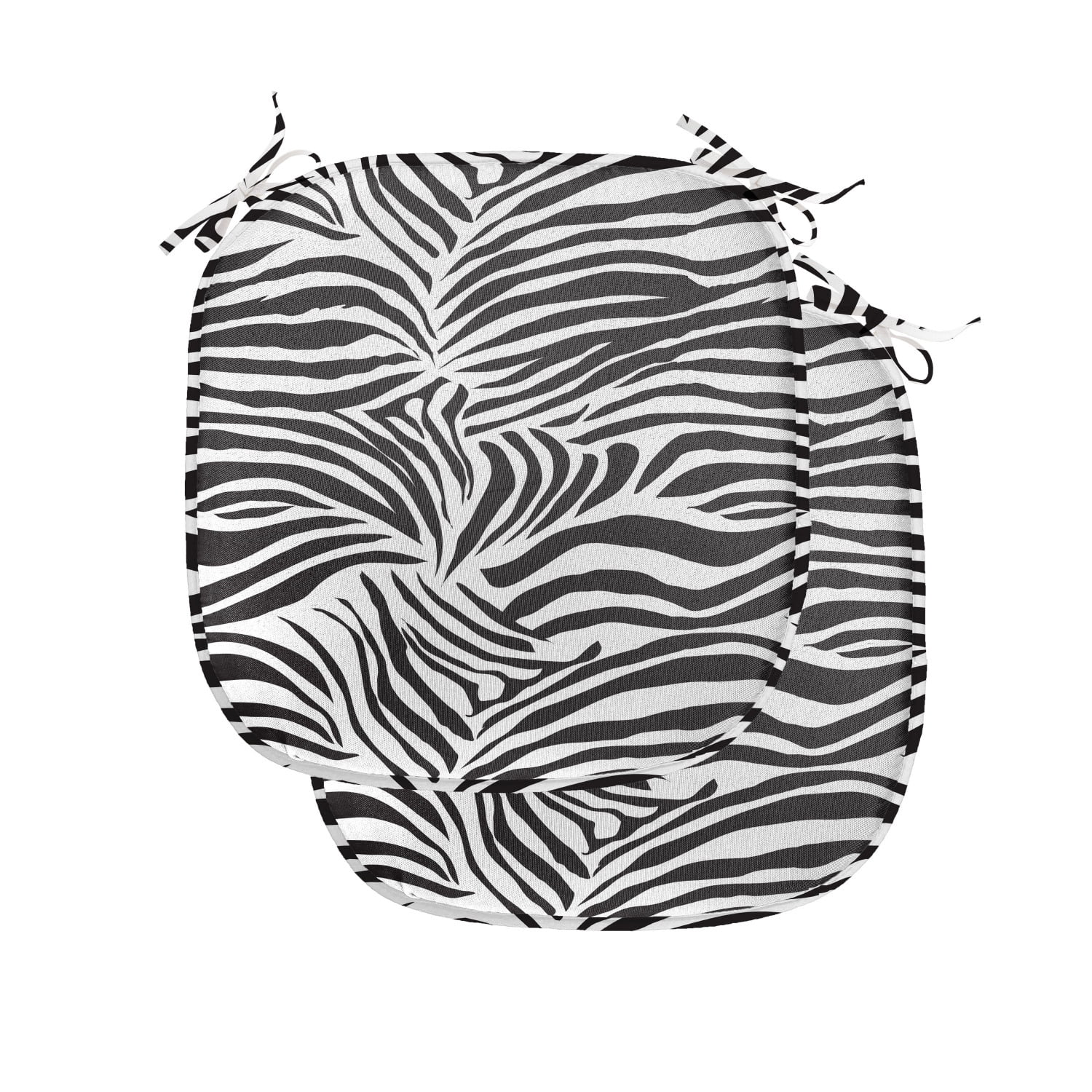 Zebra Print Chair Seating Cushion Set of 2, Striped Zebra Animal Print Nature Wildlife Inspired