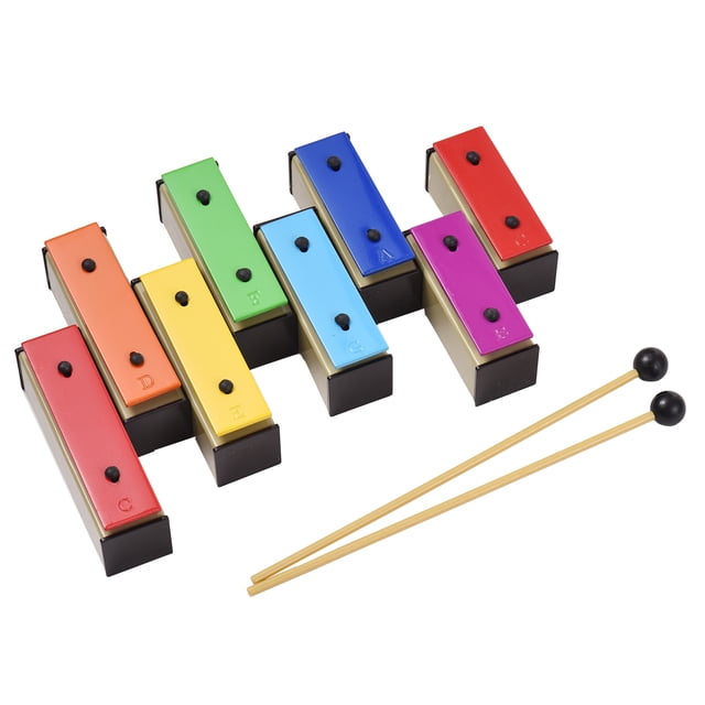 Glockenspiel 8-note Xylophone Colorful Glockenspiel Removable Rainbow Color Metal Plates Resonator Bells with Plastic Mallets Green Case Percussion Instrument Musical Toy Gift for
