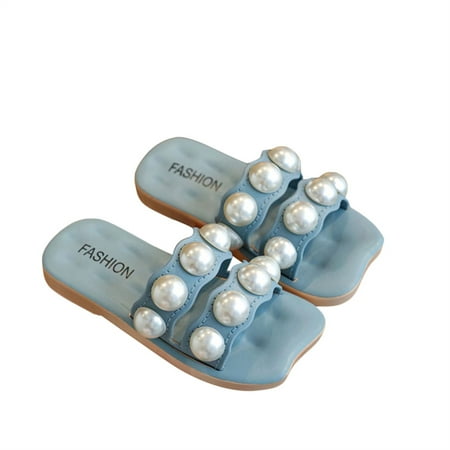 

WakeUple Girl Big Pearl Slippers Princess Sweet Non-Slip Beach Shoes