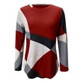 thumbnail image 3 of IMENGL Long Sleeve Shirts for Women Casual Patchwork Printed Round Neck Loose Soft T-Shirt Women's Basic Tee Long Sleeve Tops,Red, 3 of 5