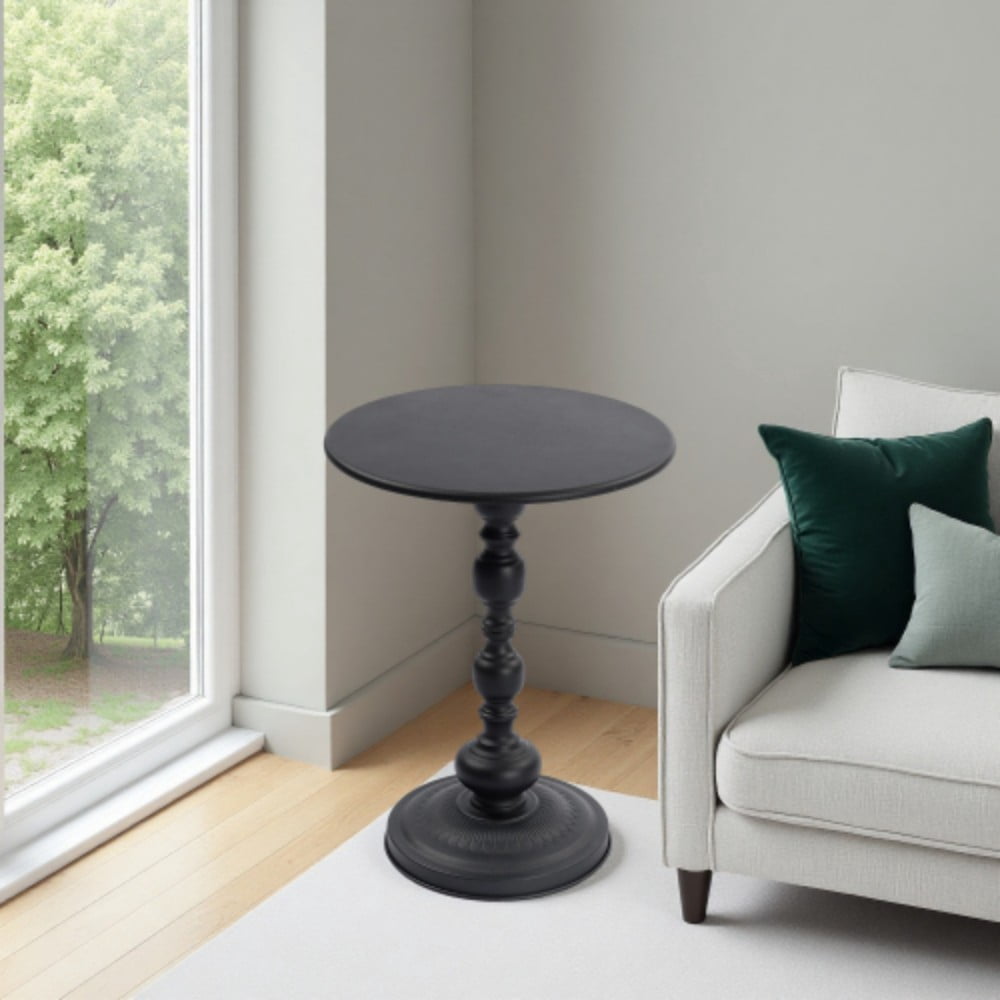 Round Metal Side Table, Vintage End Table with Pedestal Base, Small Accent Table for Sofa, Bedside, Balcony, Living Room & Bedroom, Black