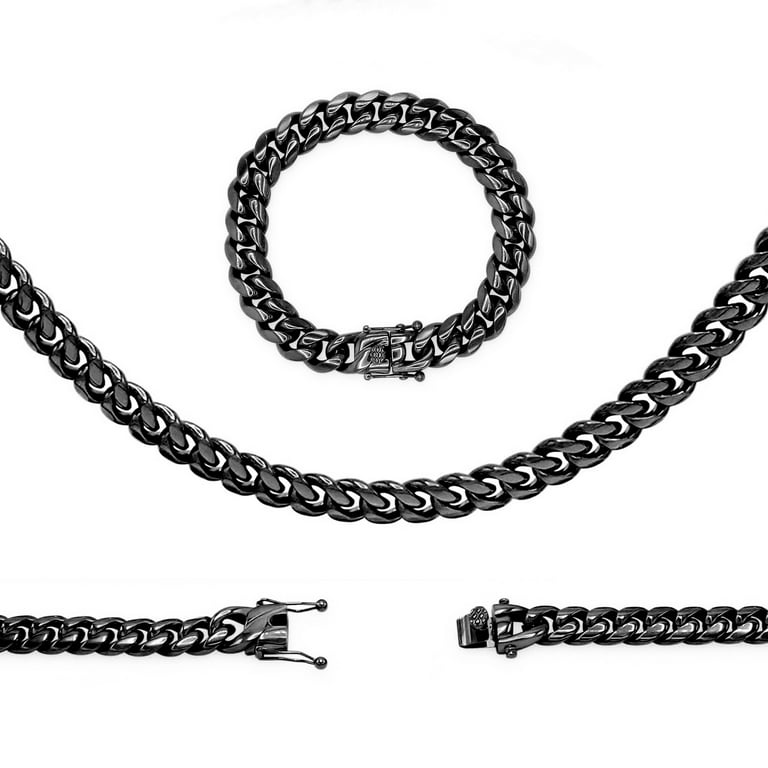 Men's Solid Curb Chain Necklace/Bracelet Set Stainless Steel