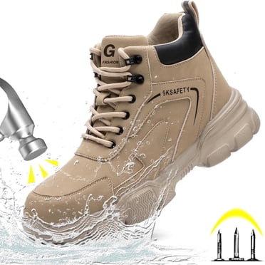 XQJ Steel Toe Work Boots For Men waterproof Steel Toe Shoes Industrial Construction Anti-puncture Safety Boots Size Women6.5/Men5