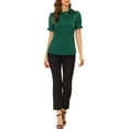 thumbnail image 3 of INSPIRE CHIC Women's Summer Tops Solid Color Bow Tie Neck Short Sleeves Wear-to-Work Blouses Deep Green L, 3 of 7