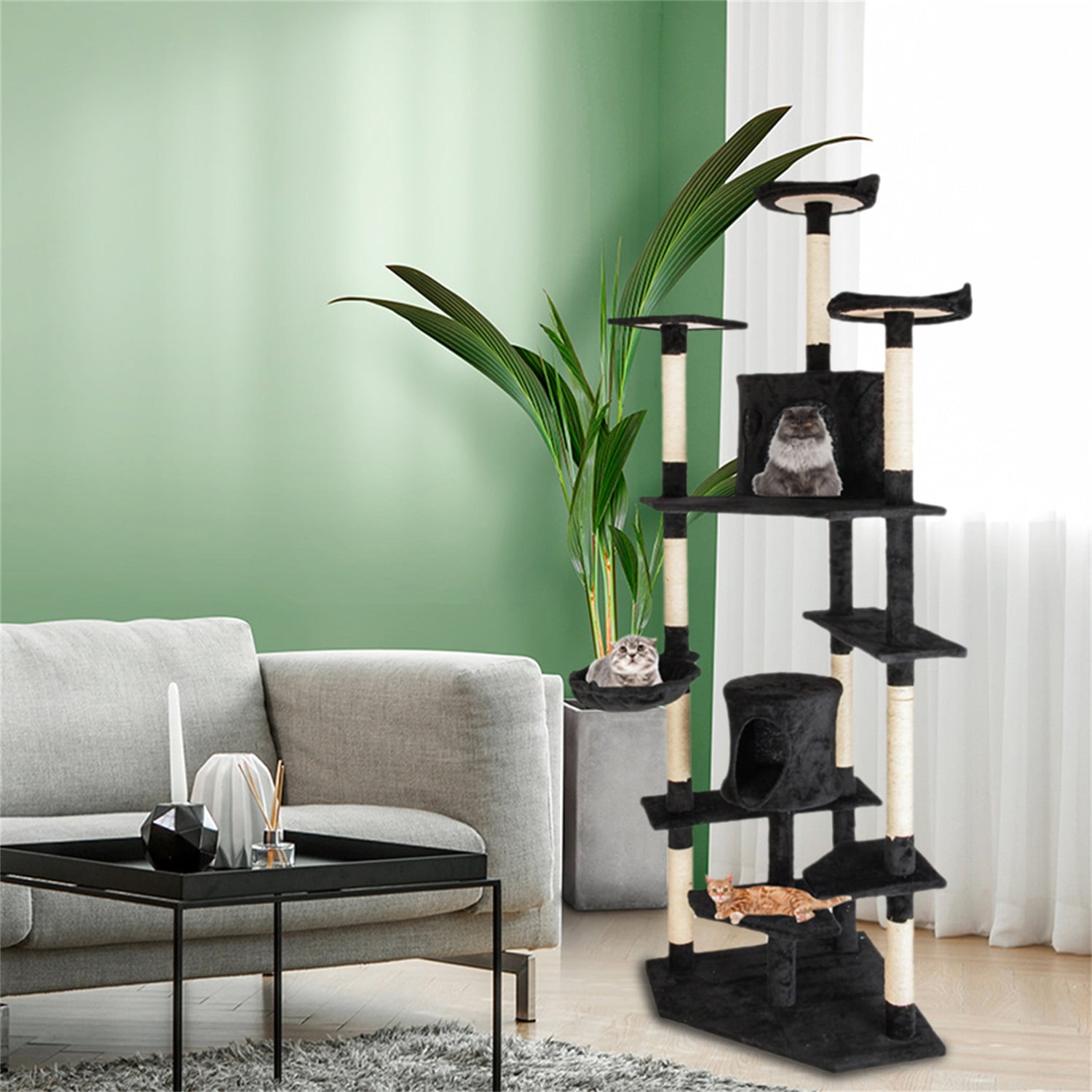 Pefilos 80" Solid Cat Condo for Adult Cats Cute Sisal Rope Cat Tree for