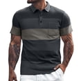 thumbnail image 2 of SOFTCCLO Men Polo Shirts Short Sleeve Color Blocked Striped Lapel Button T Shirt Pocket Loose Comfortable Casual Business Polos for Men Grey XL, 2 of 6