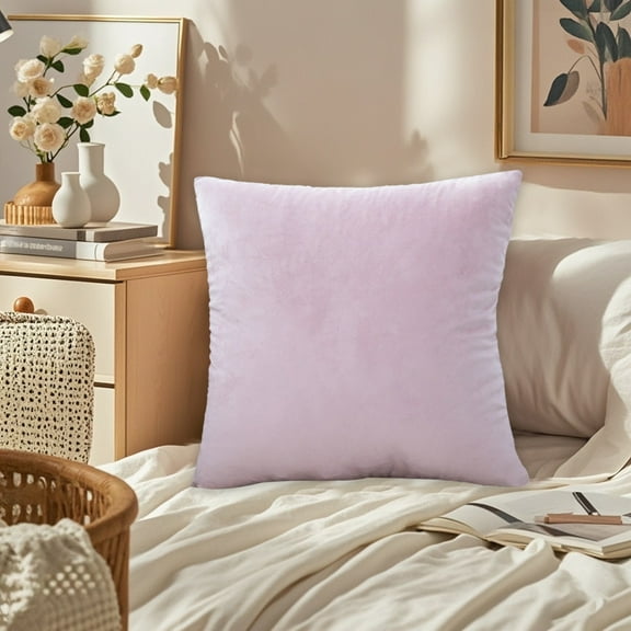 Bohemian Plush Pillowcase - 45x45cm (17.7x17.7in) - Double-Sided Faux Fur & Plain Fabric - Decorative Throw Pillow Cover for Sofa, Bed - Pink, Blue, Light Blue, Purple - Modern Home Decor