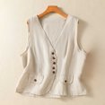 thumbnail image 2 of PBFRDSJ Cotton Linen Vest for Women Summer Sleeveless V Neck Button Down Tank Tops Lightweight Business Casual Jacket with Pockets, 2 of 9