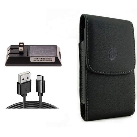 Case Belt Clip & Home Charger for iPhone 15 Pro - Leather Holster Cover Pouch and 6ft Long USB-C Cable Wall Power Adapter Type-C Charging Cord R1O for iPhone 15 Pro (6.1")