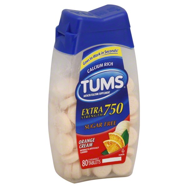 Tums Extra Strength 750 Sugar Free Orange Cream Antacid/Calcium