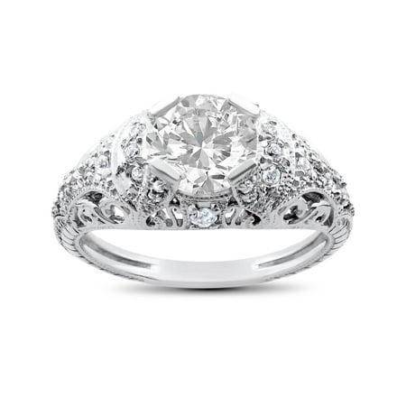 - Vintage Diamond Engagement Ring 1 1/5ct Filligre Antique 14K White Gold