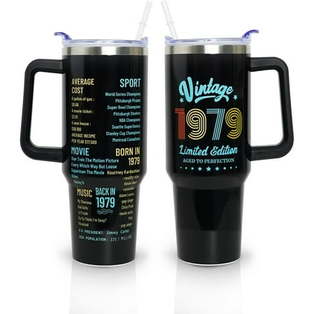 

Happy 45th Birthday Gifts for Men 40 oz Tumbler with Handle and Straw Lid 45 Years Old Gifts Idea for Her Forty-five Birthday Present Back in 1979 Tumbler Cup（White）