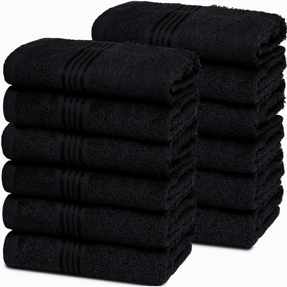 MALLONI HOME Ultra Soft Cotton Washcloths, Contains 12 Piece Face Cloths 12x12 inch, Ideal for Everyday use Face Towels, Compact & Lightweight Multi Purpose Washcloths - Black