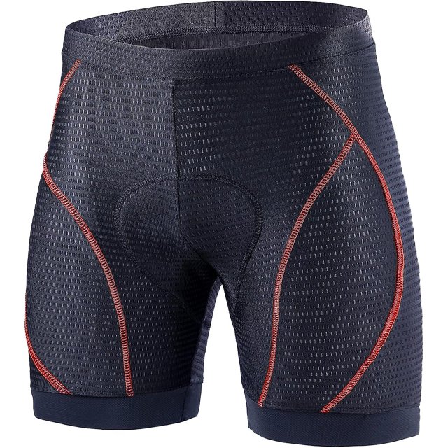 Pantalones cortos de ciclismo para hombre Pantalones cortos de bicicleta de montaña rellenos de gel 5d para hombre con diseño absorbente transpirable (negro rojo)