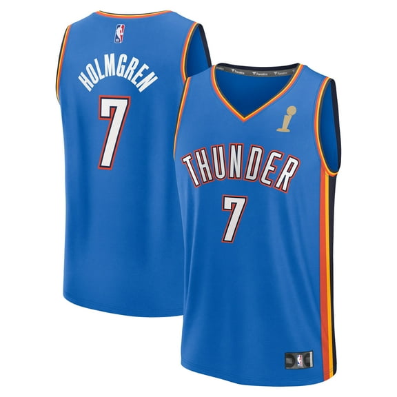 Men's Fanatics Chet Holmgren Blue Oklahoma City Thunder 2025 NBA Finals Champions Fast Break Replica Player Jersey -