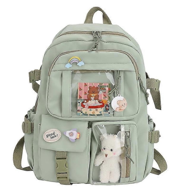 mochila bonita para mujer, impermeable, multibolsillos, de nailon, para la escuela, para estudiantes y niñas, verde, 30 x 10 x 40 cm.