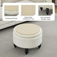 thumbnail image 4 of FOREDO 24 Inch Fabric Round Ottoman with Storage, Modern Upholstered Button Tufted Ottoman Coffee Table with Tray Lid, Circle Footstool with Storage for Living Room, Bedroom, White, 4 of 16
