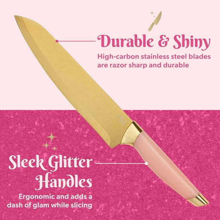 Paris Hilton 10-Piece Heart-Shaped Stainless Steel Knife Block Set, Pink 