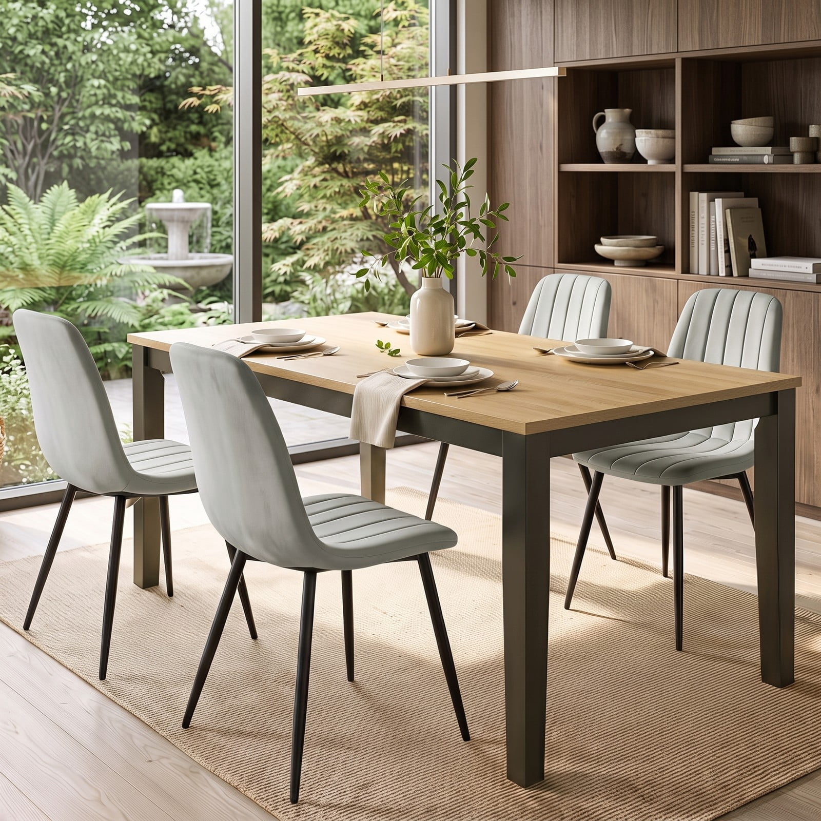Furnibear Upholstered Fabric Dining Chairs Set of 4, Mid-Century Modern Kitchen Side Chairs with Curved Backrest, Padded Cushion Seat and Sturdy Metal Legs for, Gray