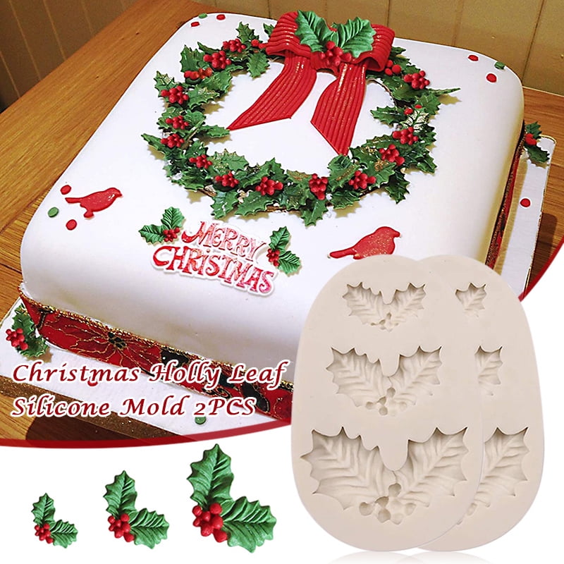 New Arrival Holly Leaves Christmas Cake Decoration Mold Tree Leaf Silicone Mould 