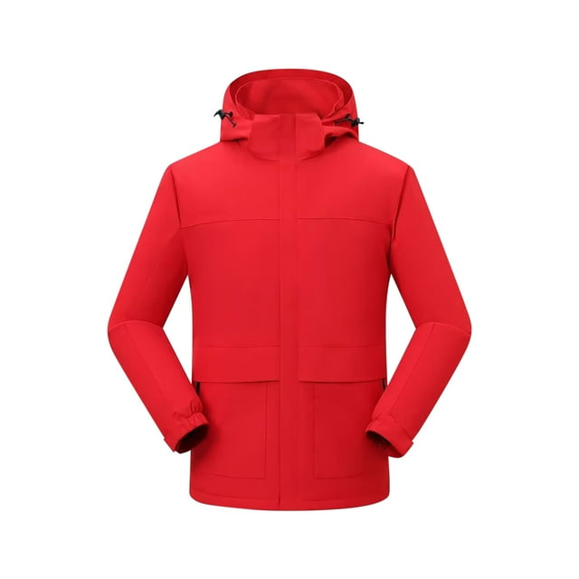 Coupe-vent pour Homme Homme Couleur Unie Trois Protections Coton Escalade Vêtement Tout-en-un Coton Duvet Intensification Chaud Manteau d'Extérieur Rouge 4TG Fermeture Éclair devant Coupe-Vent