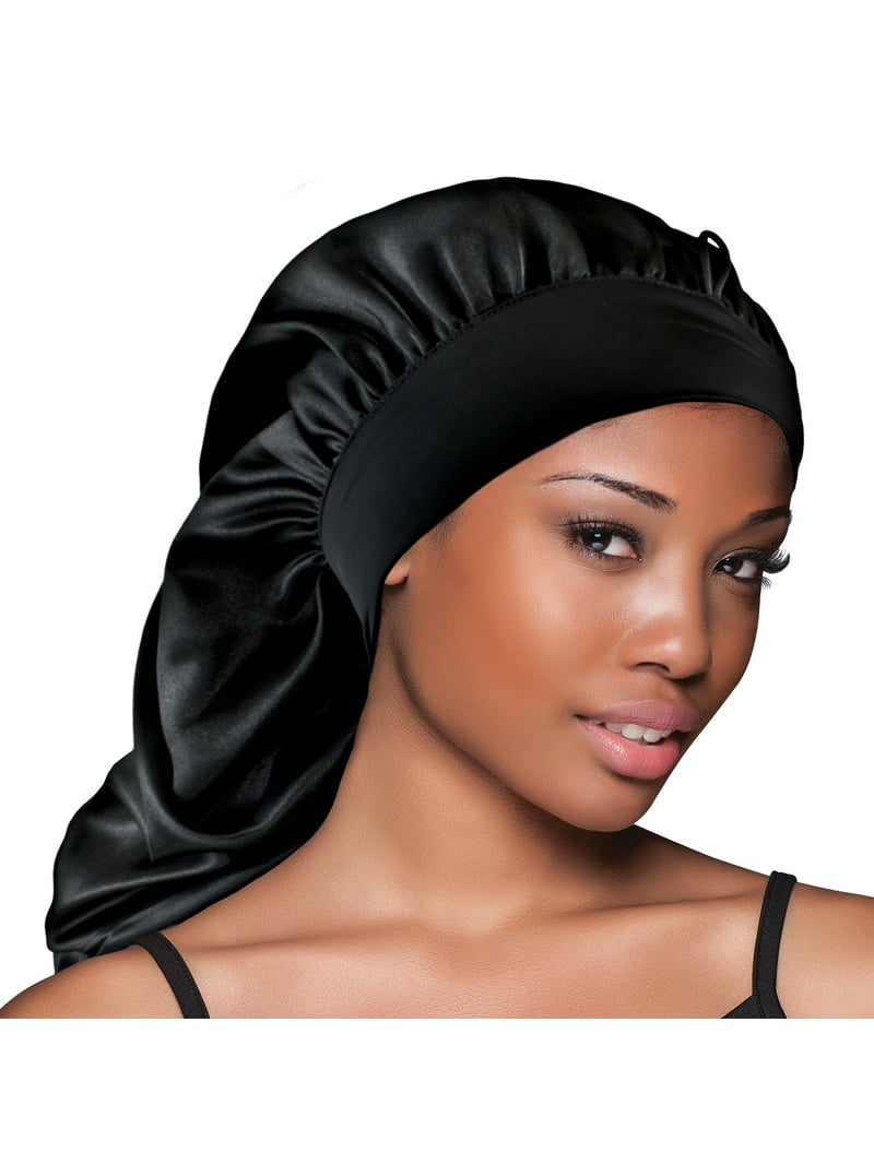 Evolve Satin Wide-Edge Braid Bonnet Black for Curl Silk Sleep