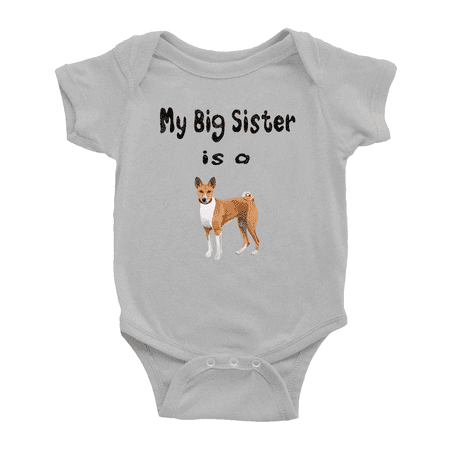 

My Big Sister Is A Basenji Dog Funny Baby Clothing Bodysuits Boy Girl