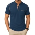thumbnail image 2 of RICHCOIN Henley Men Shirts Short Sleeve T Shirts for Men Summer Tops Classic Pocket Button Casual Color Block Blue Tees Size L, 2 of 7