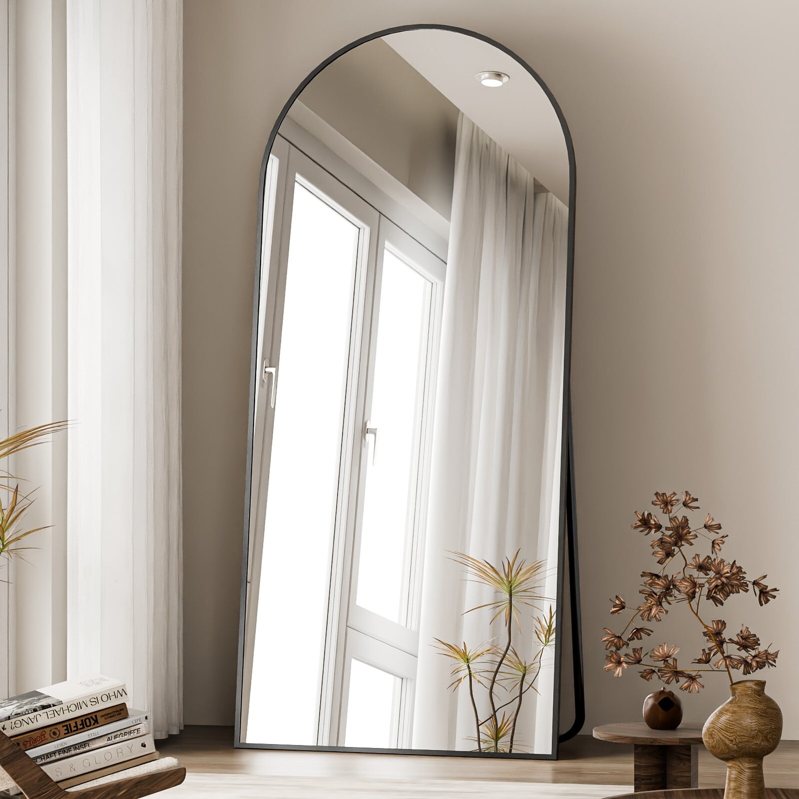 Easy4Home 76"x34" Arched Full Length Mirror Freestading Full Body Floor Mirror, Black