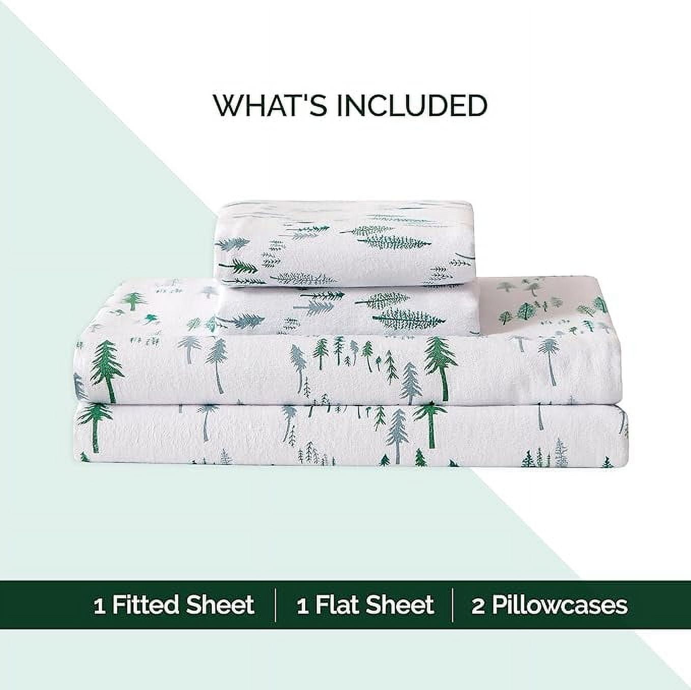 Elegant Comfort - 4 PIECE Holiday Christmas Flannel Cotton Sheet Set, Deep Pocket Fitted - Full, Green Pine