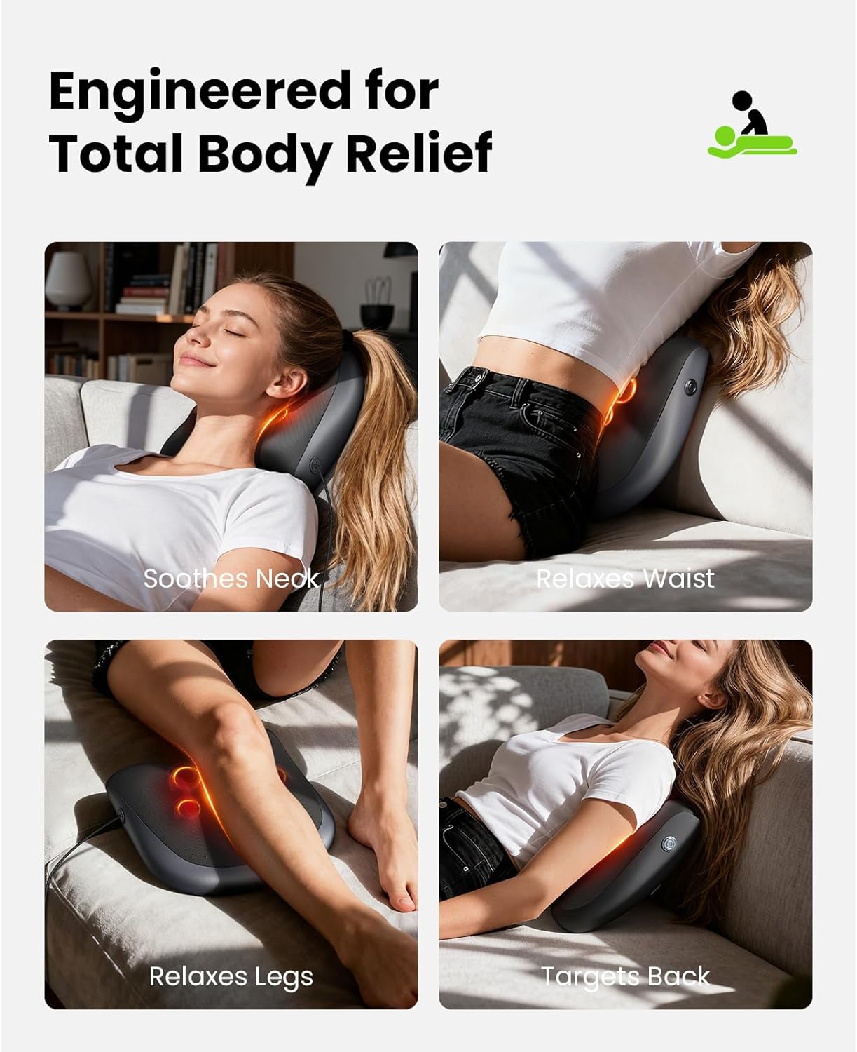 Bob and Brad Shiatsu Back Massager for Pain Relief 4D Deep EZBack Prime Corded Design Back Massager with Heat for Neck Back,Shoulders,Body Muscle Tissue Gifts for Women Men