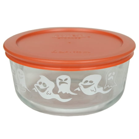 Pumpkin Glass - Pyrex 7201 4-Cup White Ghost Glass Bowl & 7201-PC Pumpkin Orange Replacement Lid Set