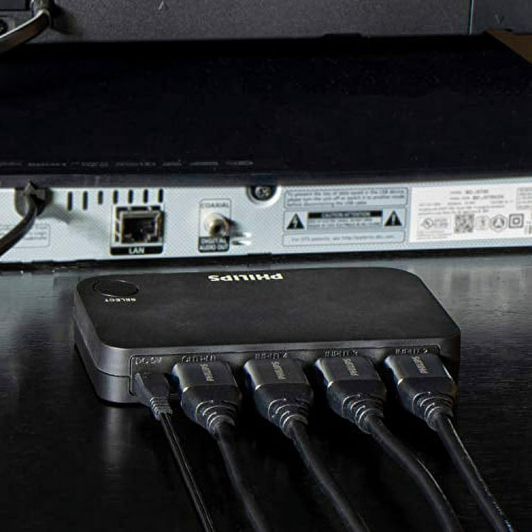 Philips Elite 4-Port HDMI Splitter Switch with Wireless Remote, Black