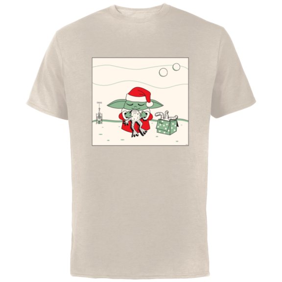 Star Wars Grogu Santa Costume with Holiday Christmas Cookies - Short Sleeve Cotton T-Shirt for Adults - Customized-Natural
