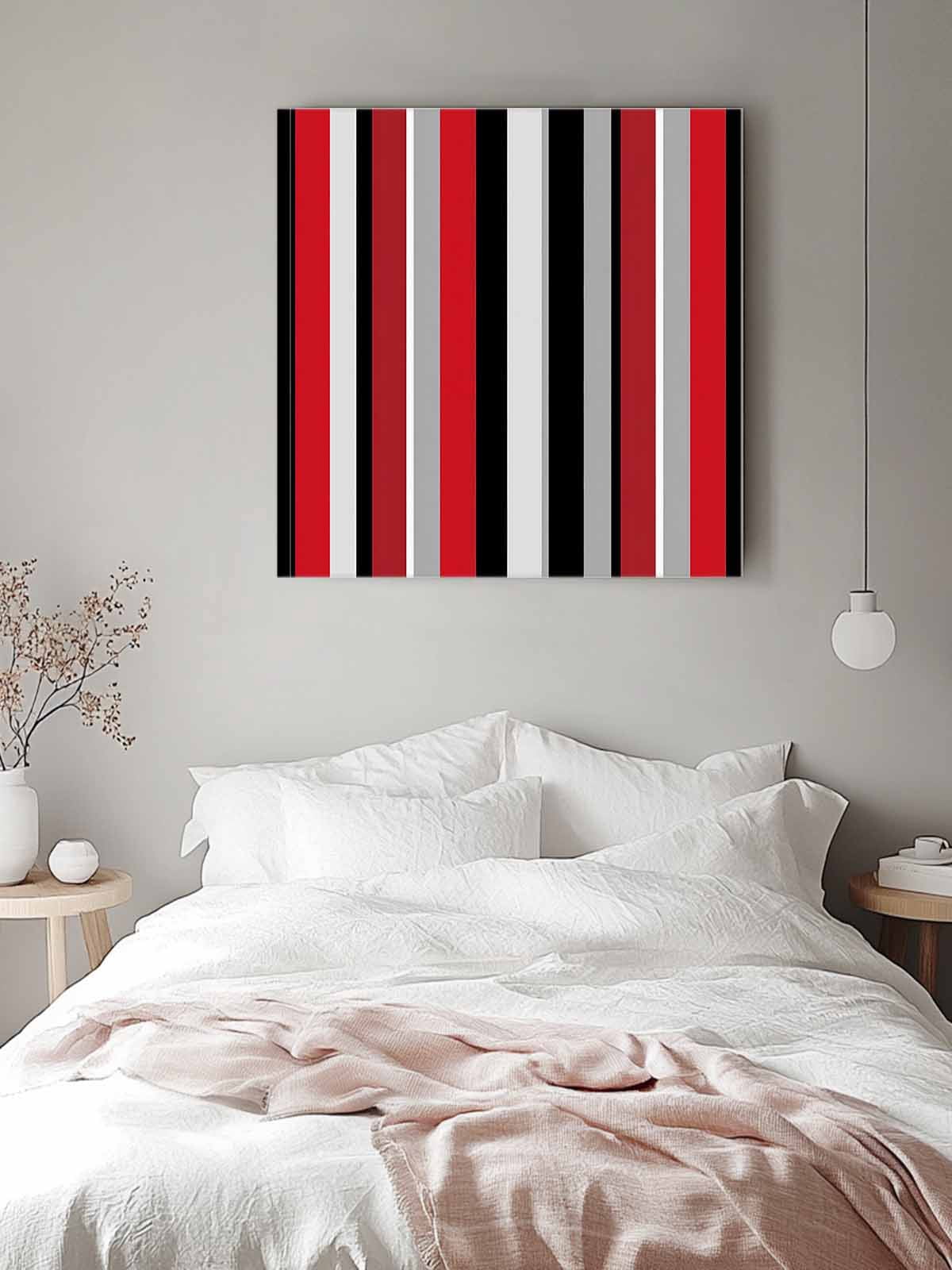 Red and Canvas Wall Art, Black Striped Abstract Geometric Vertical Stripes Framed Wall Decor Modern Artwork Prints Painting for Living Room, Bedroom, Kitchen & Cafe Decor 16x16 Inch